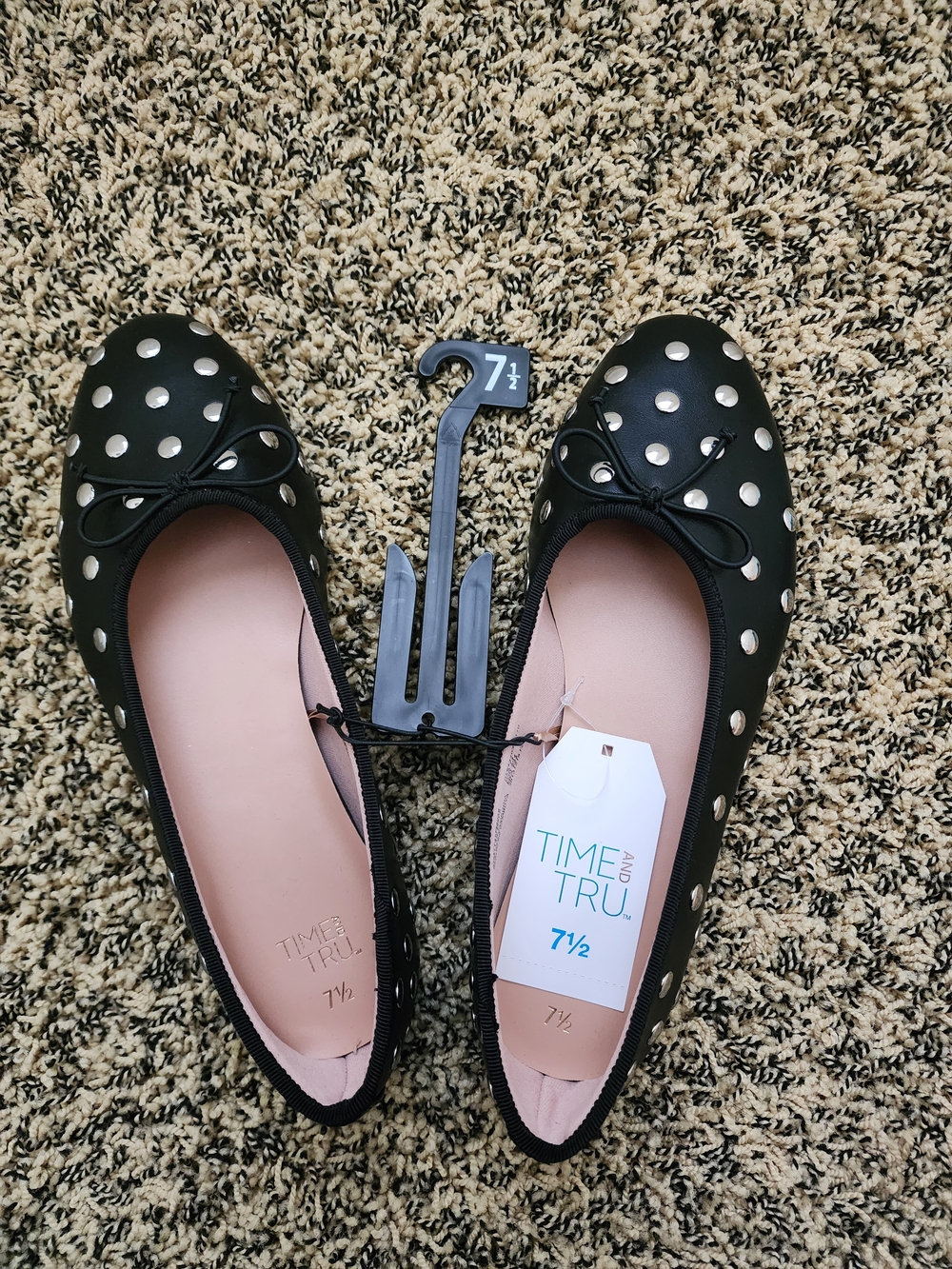 Black Slip-On Flats with Silver Eyelet Detail - Picture 2 of 3